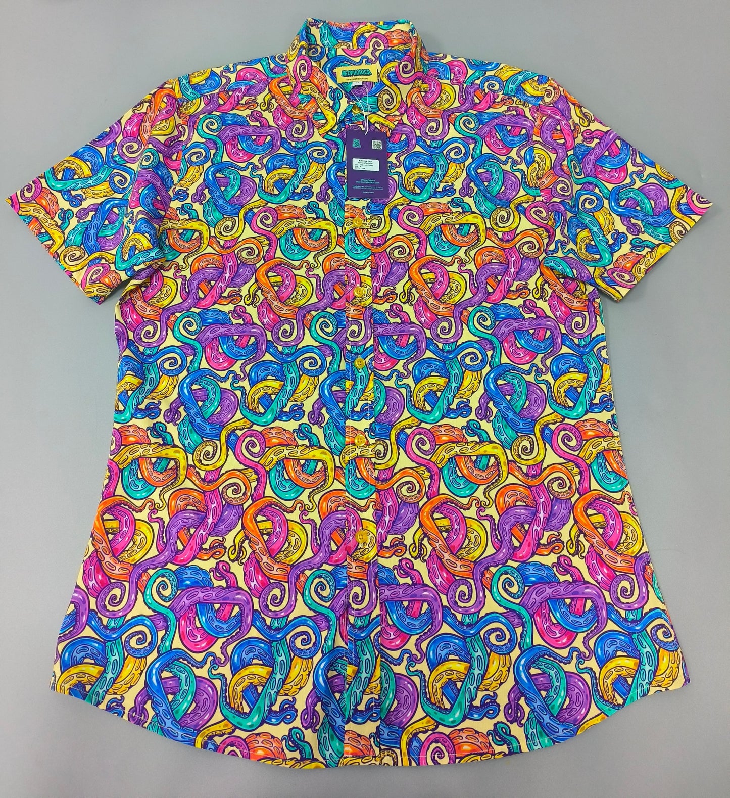 Rainbow Tentacles | Button Up Shirt with Rounded Hem