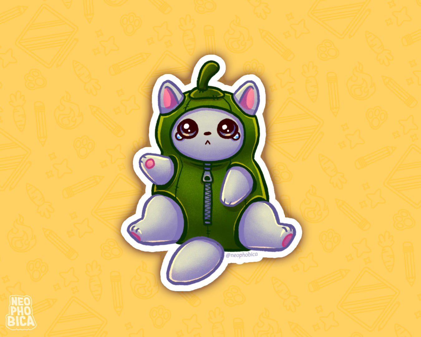 Green Bell Pepper Chili Cat - Sticker