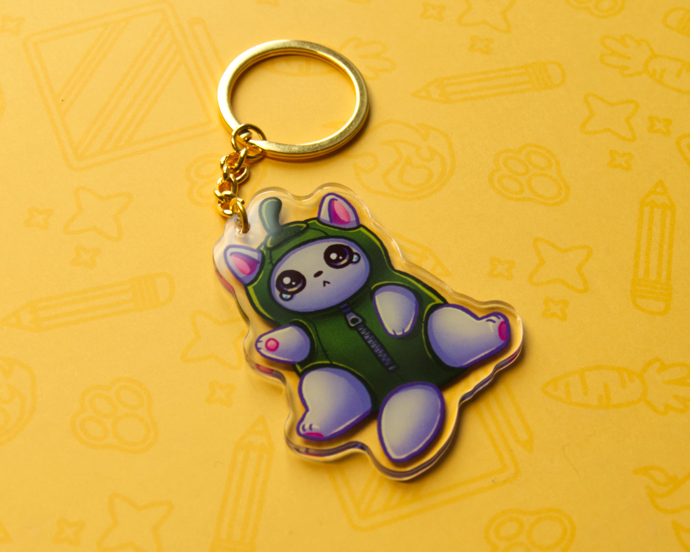 Green Bell Pepper Chili Cat - Acrylic Charm