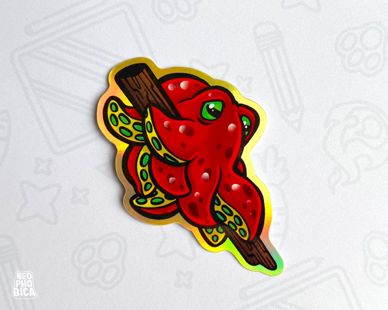 Kraken on a Stick Red - Holographic Sticker