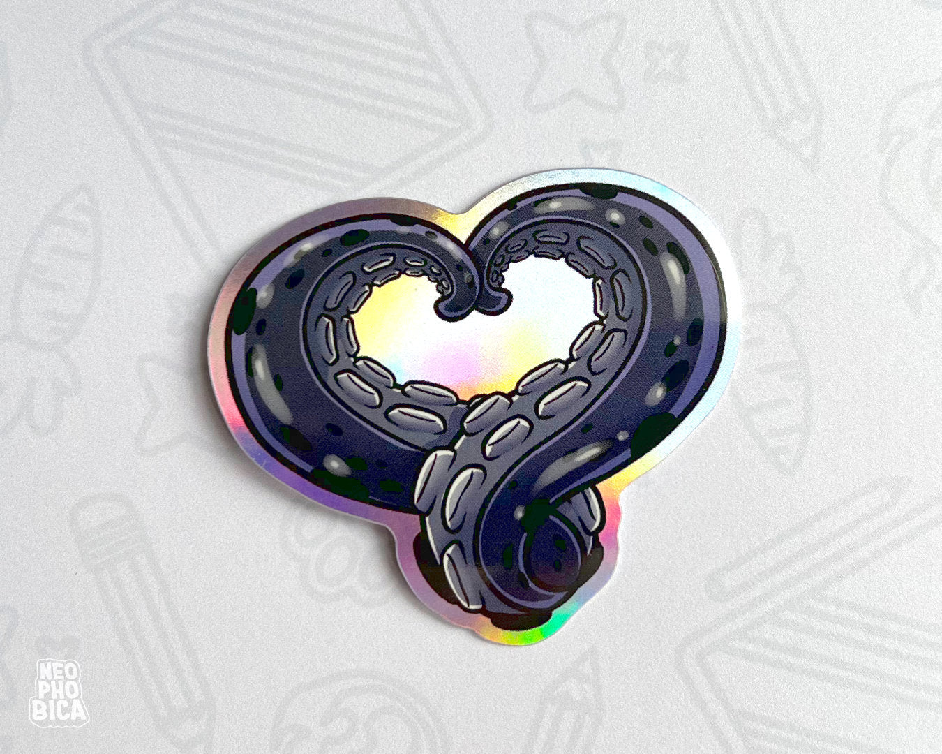 Tentacle Heart Black - Holographic Sticker