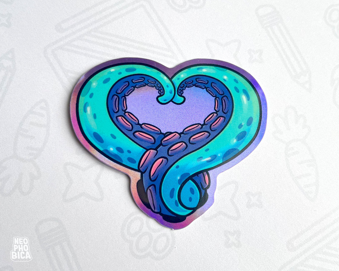 Tentacle Heart Blue - Holographic Sticker