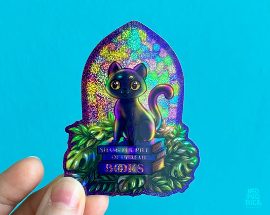 Book Hoarding Void Kitty - Glitter Sticker