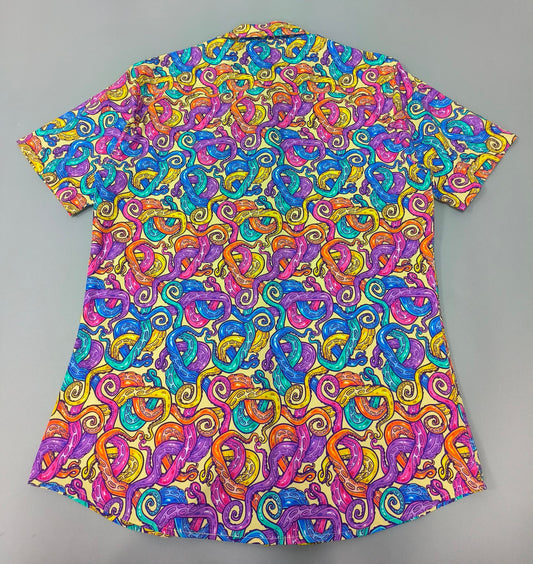 Rainbow Tentacles | Button Up Shirt with Rounded Hem