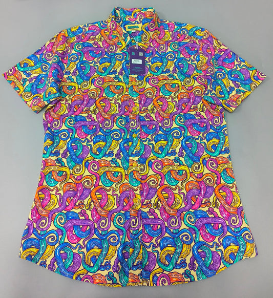 Rainbow Tentacles | Button Up Shirt with Rounded Hem