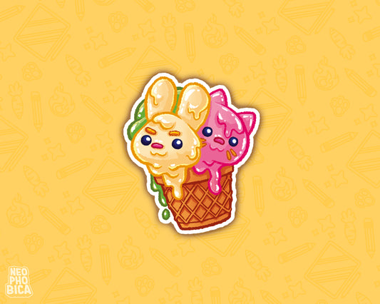 Bunny-Cat Ice Cream Cone - Sticker