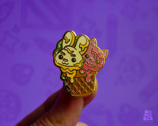 Bunny-Cat Ice Cream Cone- Enamel Pin