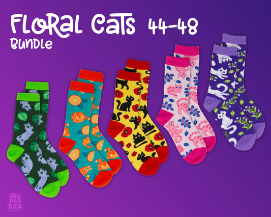 Floral Cats - Sock Bundle (44-48)