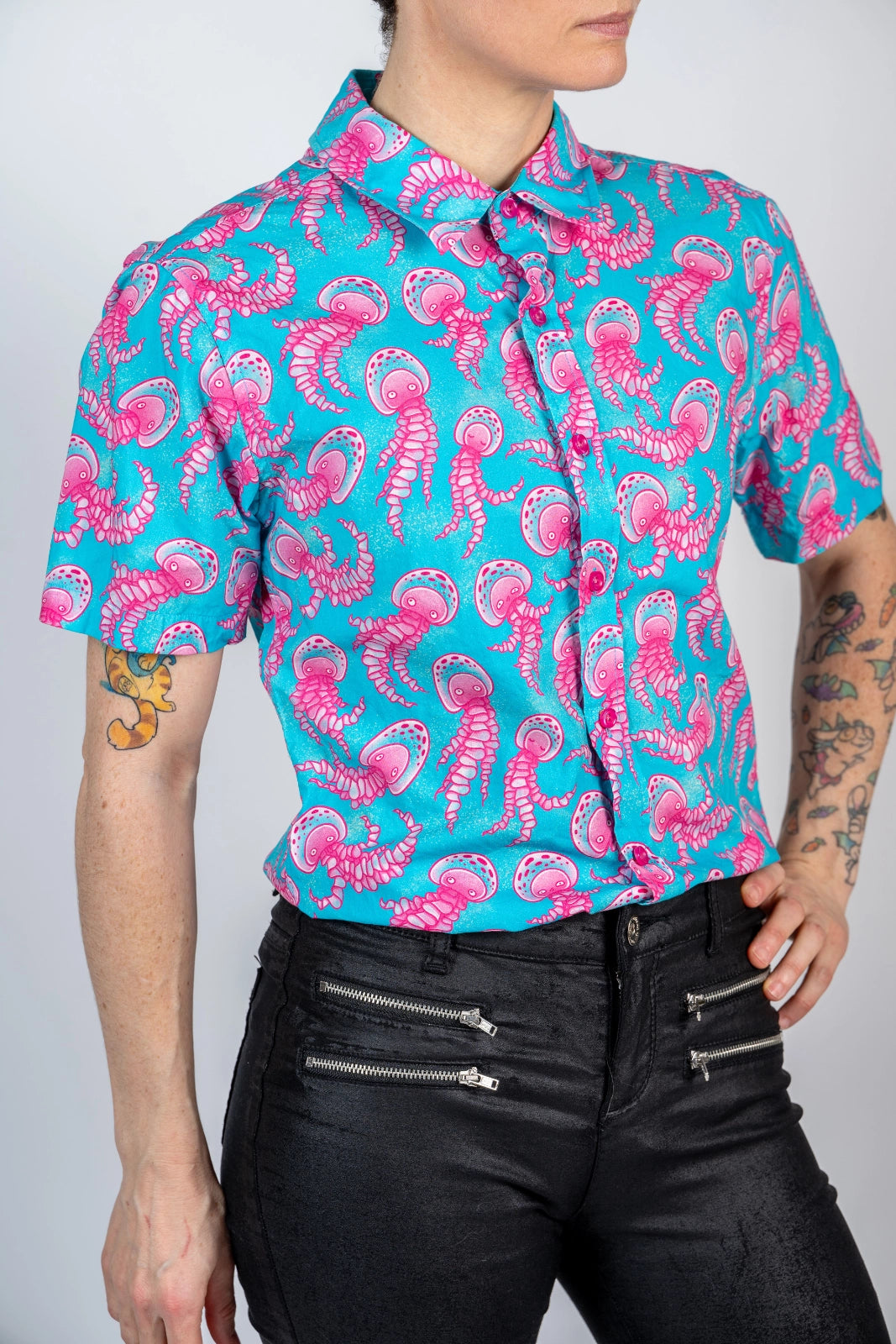 Mauve Stinger | Button Up Shirt with Rounded Hem