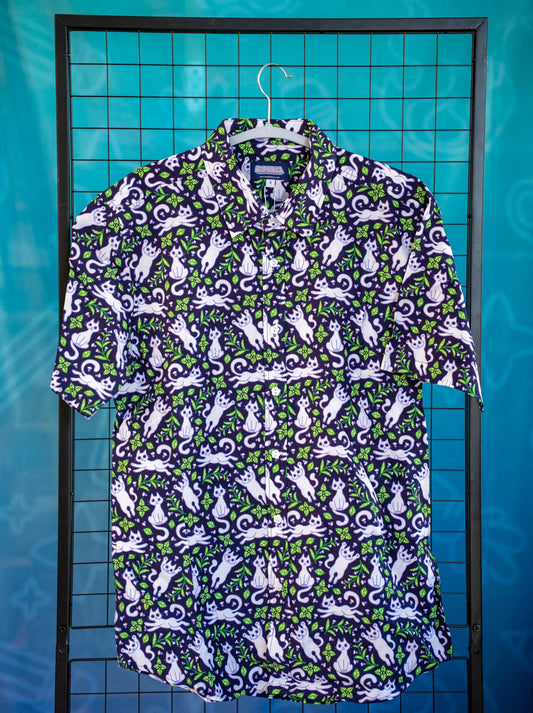 Minty Kittens - Button Up Shirt with Rounded Hem