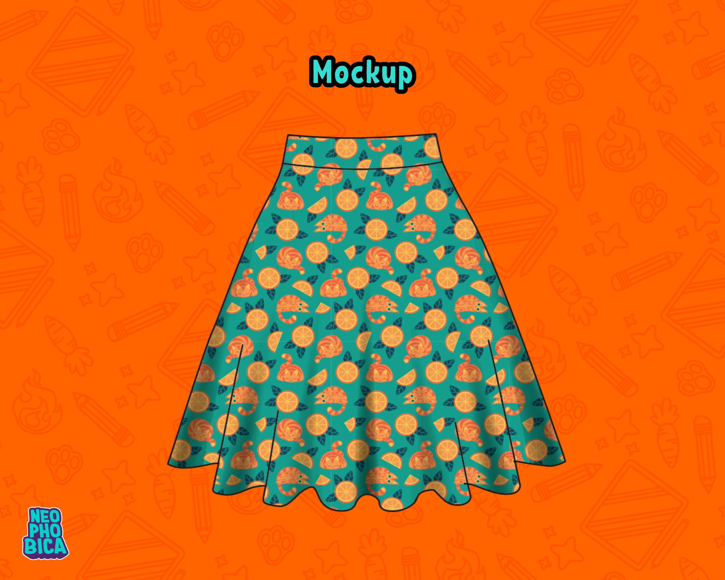 PRE ORDER - Orange Cats - A-Line Skirt