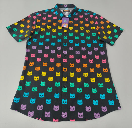 Rainbow Kitties | Button Up Shirt with Rounded Hem