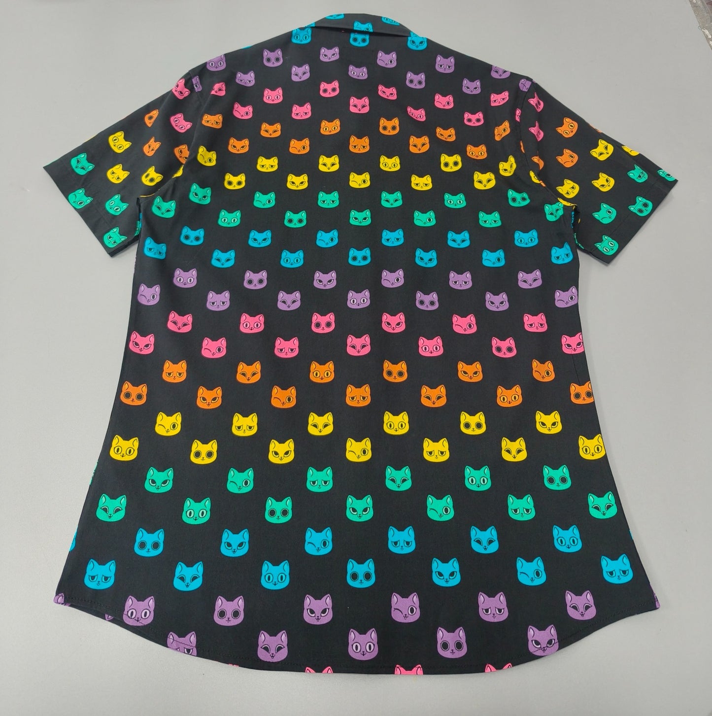 Rainbow Kitties | Button Up Shirt with Rounded Hem