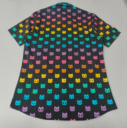 Rainbow Kitties | Button Up Shirt with Rounded Hem