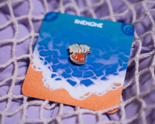 Orange-Turquoise Anemone | Mini Enamel Pin