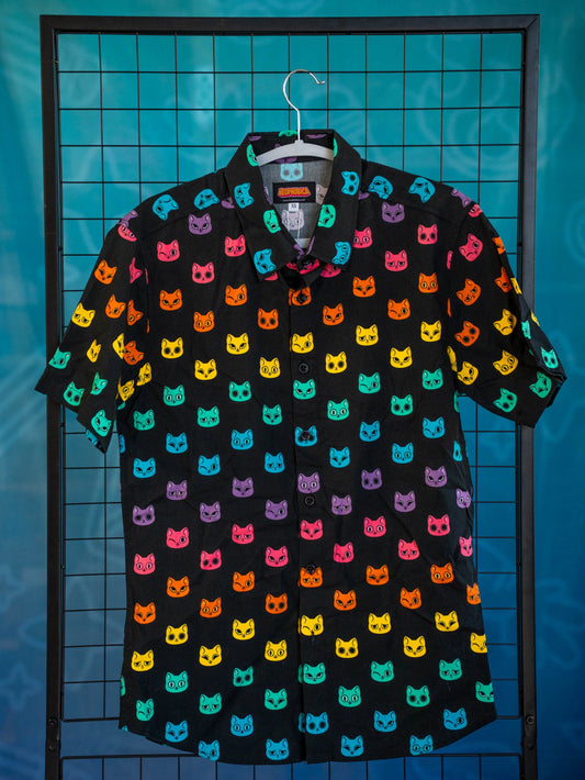 Rainbow Kitties | Button Up Shirt with Rounded Hem