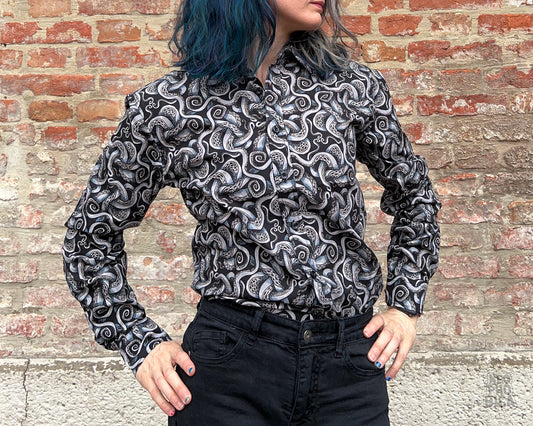 Tentacles Obsidian - Button Up Shirt Long Sleeve