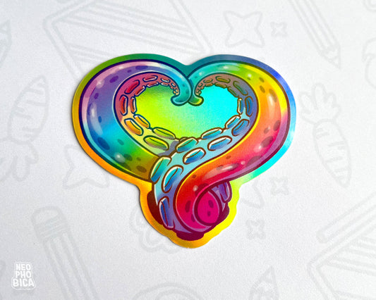 Tentacle Heart Rainbow - Holographic Sticker