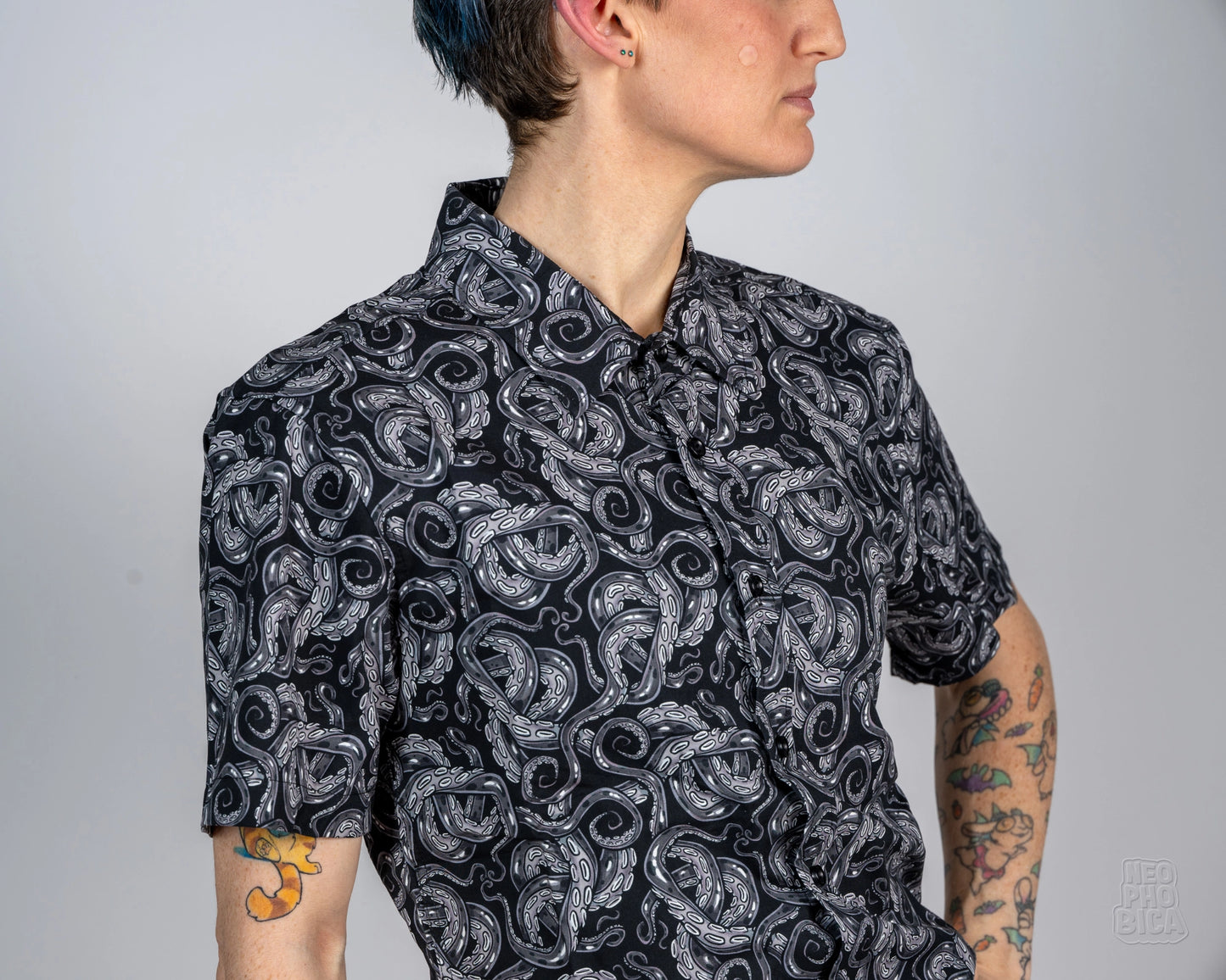 Obsidian Tentacles | Button Up Shirt with Rounded Hem
