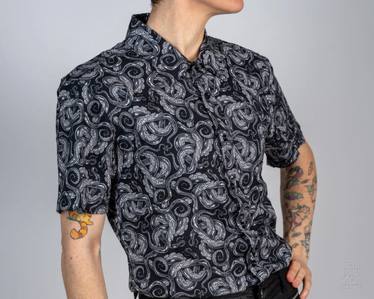 Obsidian Tentacles | Button Up Shirt with Rounded Hem