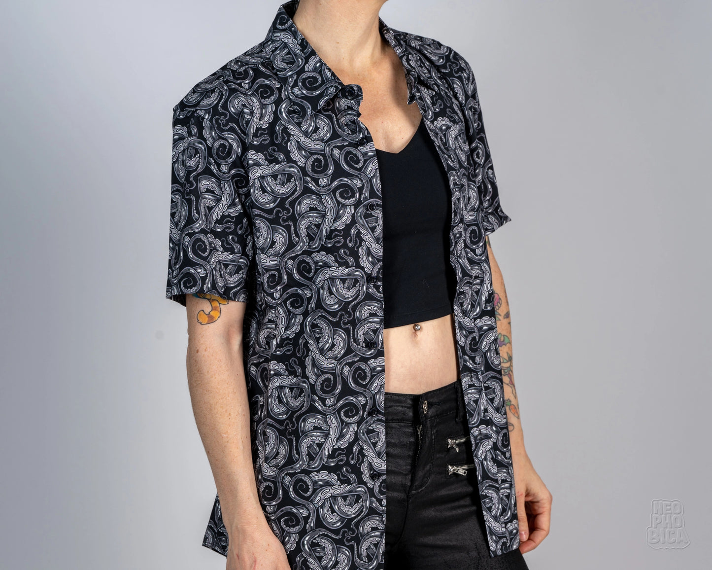 Obsidian Tentacles | Button Up Shirt with Rounded Hem