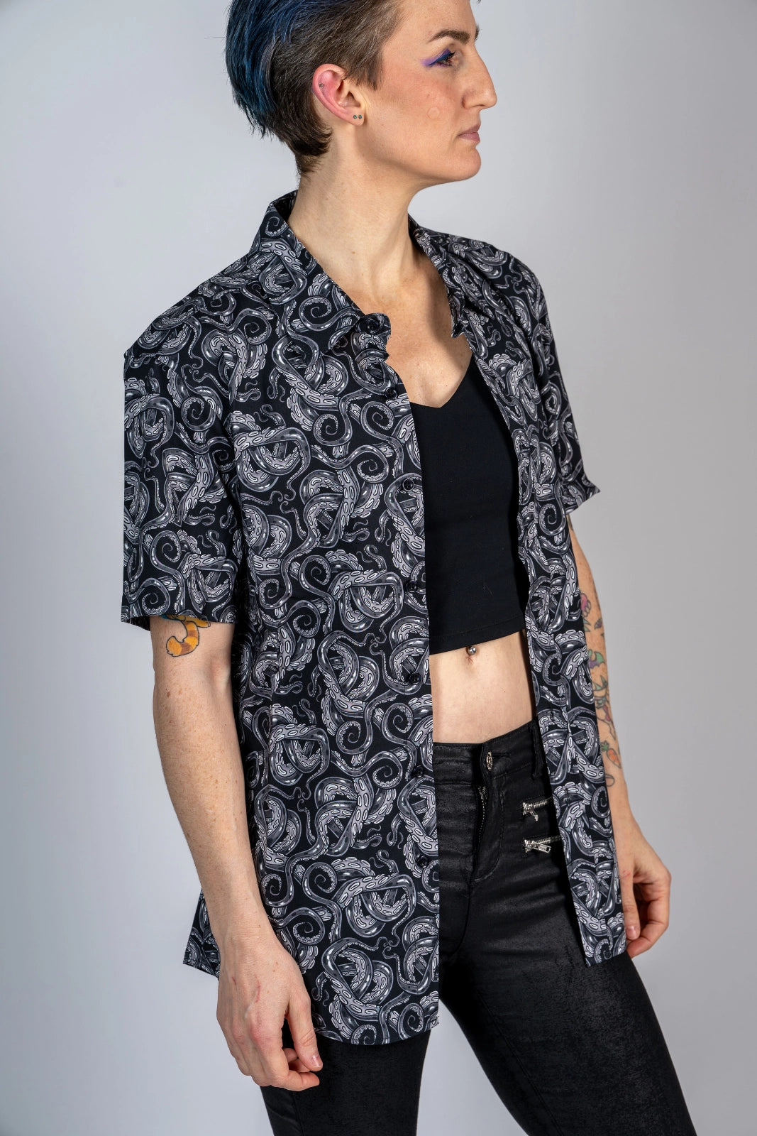 Obsidian Tentacles | Button Up Shirt with Rounded Hem