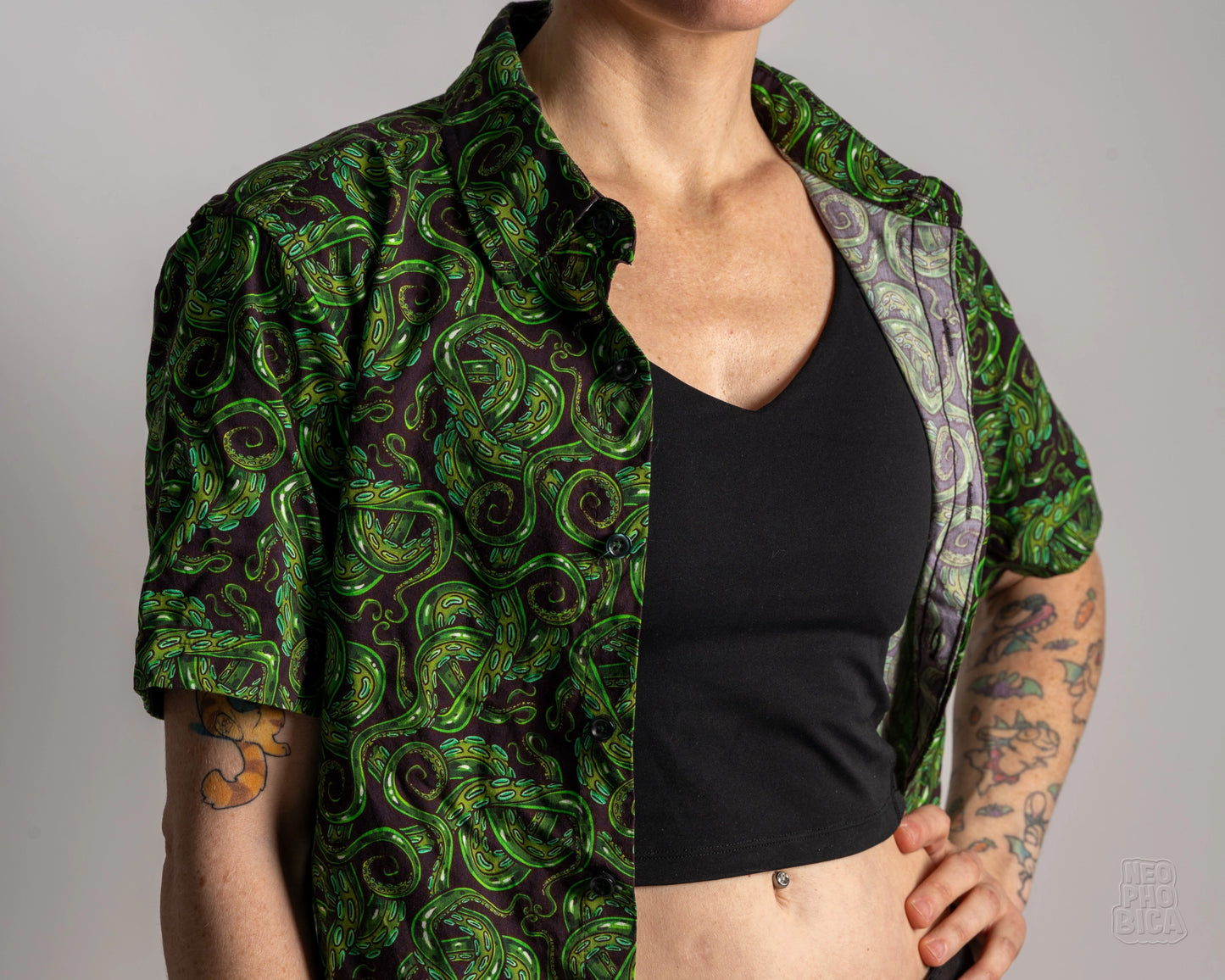 Peridot Tentacles | Button Up Shirt with Rounded Hem