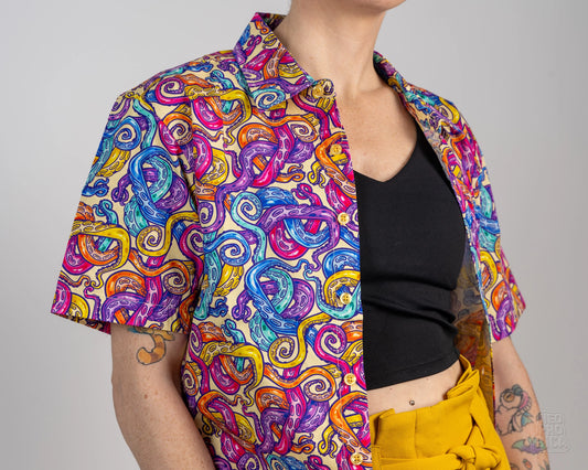 Rainbow Tentacles | Button Up Shirt with Rounded Hem