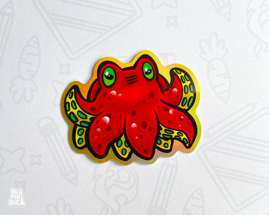 Tiny Kraken Red - Holographic Sticker